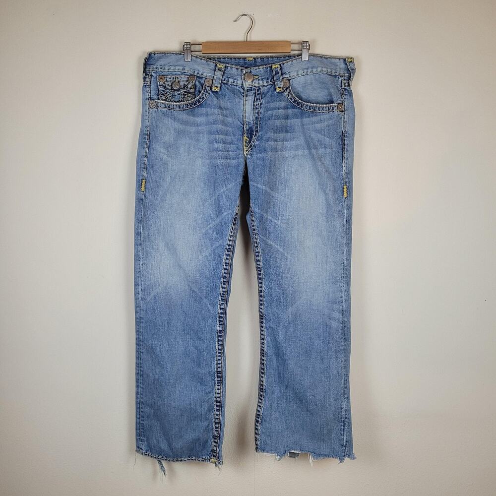 True Religion Ricky Super T Jeans Mens 42 Straight Leg Blue Denim Distressed USA